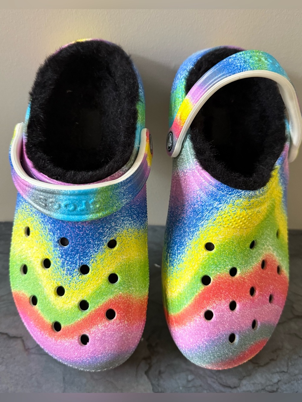CROCS Classic Lined Tie Dye clogs, W7, M5, EUC